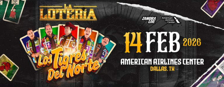 Los Tigres del Norte performing live on stage during La Lotería Tour 2026 concert in Dallas Texas